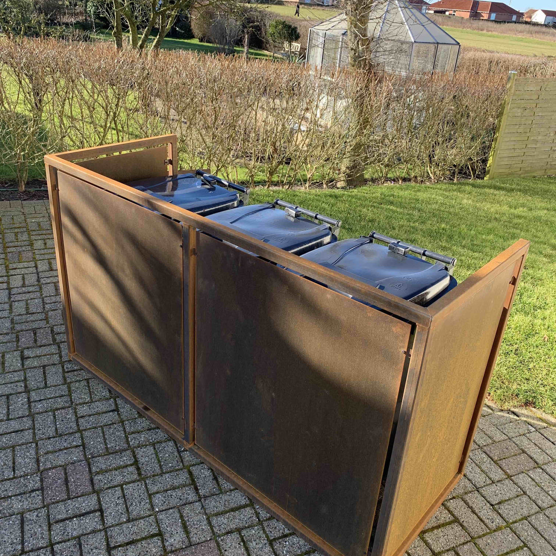 Afvalcontainerafscherming van cortenstaal - zwaar ontwerp