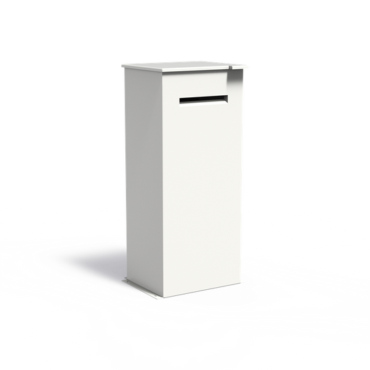 Brievenbus van gelakt staal, brieven en pakketten