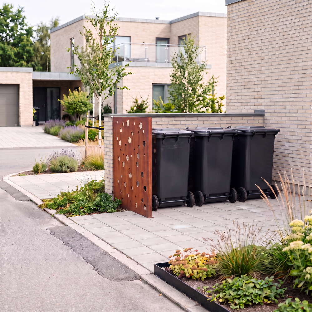 Zijwand voor afvalcontainers van cortenstaal