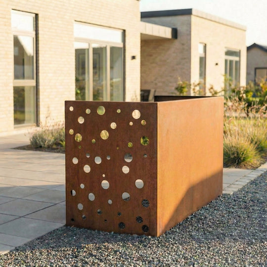 Afvalcontainerafscherming van cortenstaal - geperforeerd model