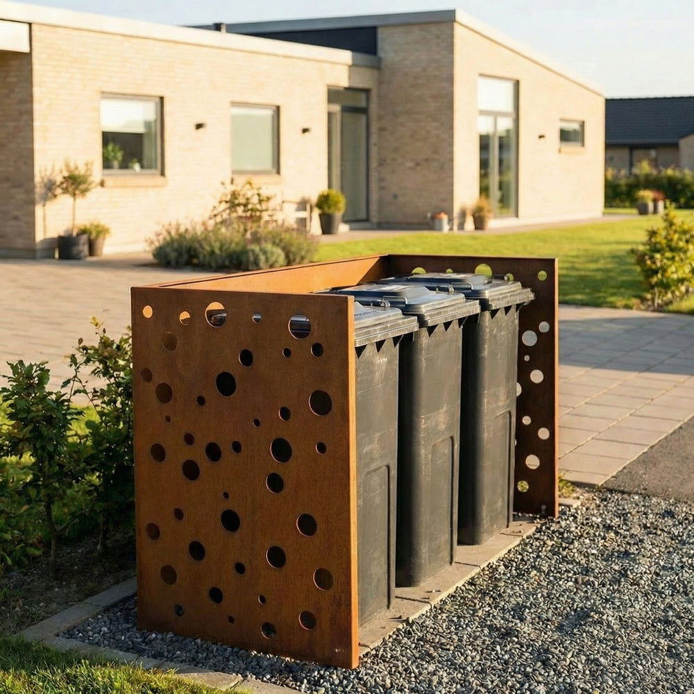 Afvalcontainerafscherming van cortenstaal - geperforeerd model
