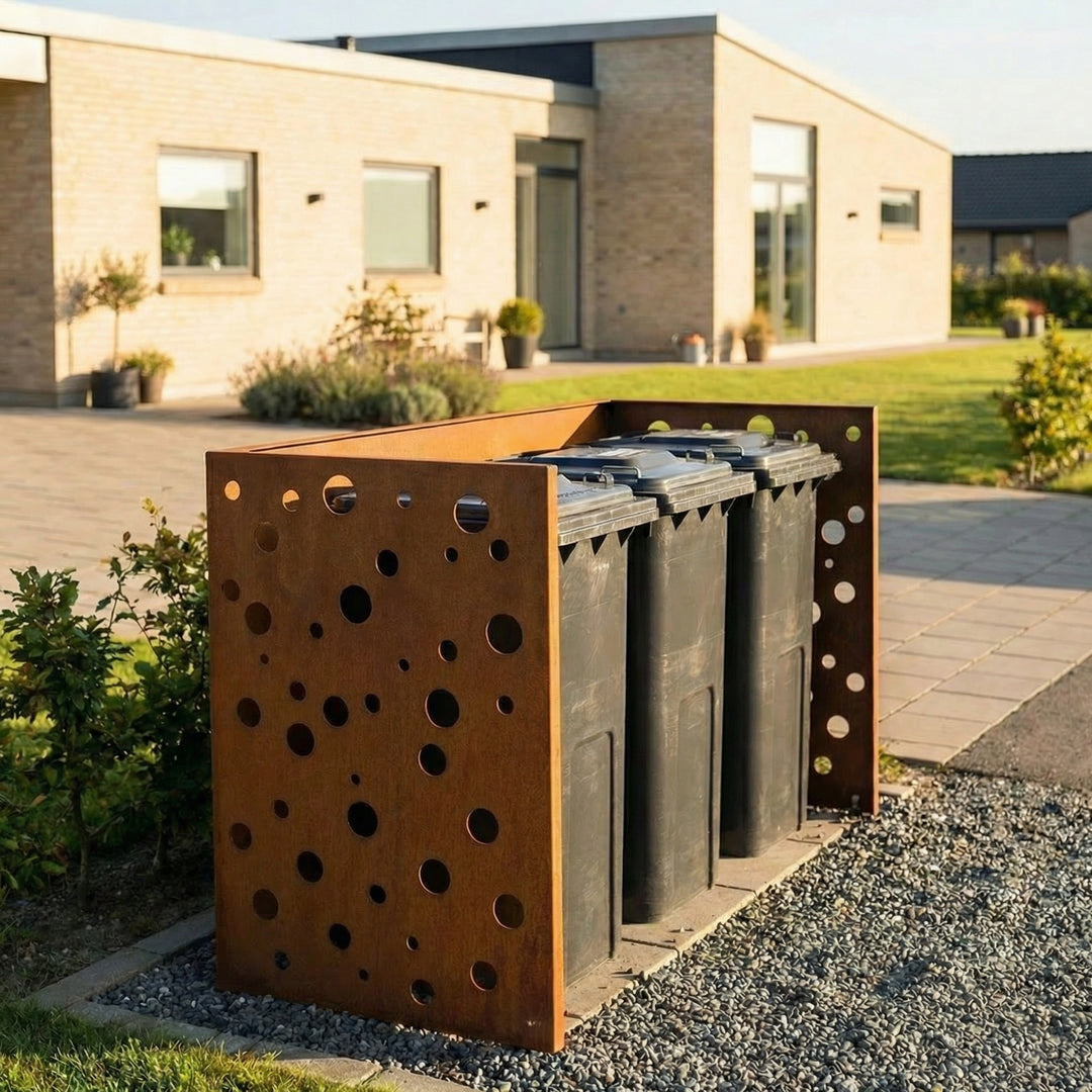 Afvalcontainerafscherming van cortenstaal - geperforeerd model