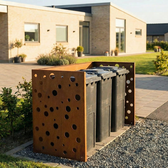 Afvalcontainerafscherming van cortenstaal - geperforeerd model