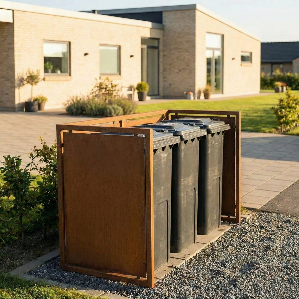 Afvalcontainerafscherming van cortenstaal - zwaar ontwerp