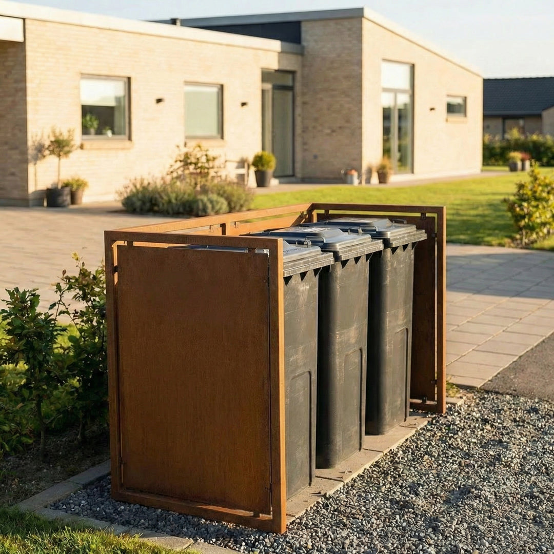 Afvalcontainerafscherming van cortenstaal - zwaar ontwerp