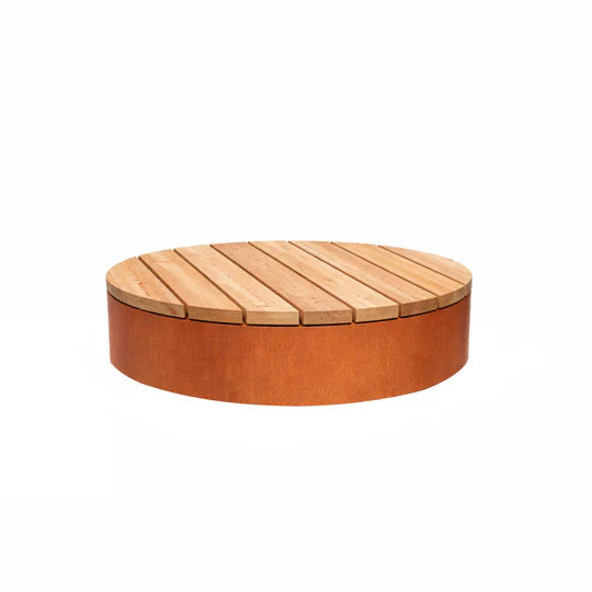 Ronde bank/platform van cortenstaal