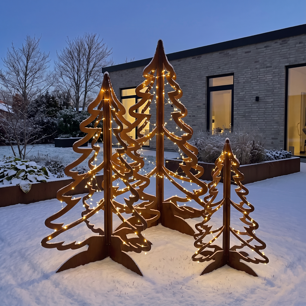 Set met kerstbomen van cortenstaal