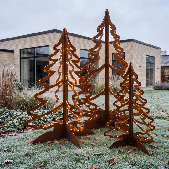 Set met kerstbomen van cortenstaal