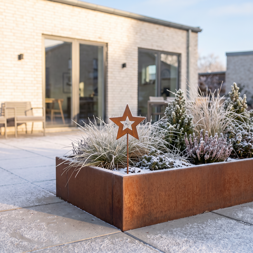 Tuinsteker met kerstmotief van cortenstaal