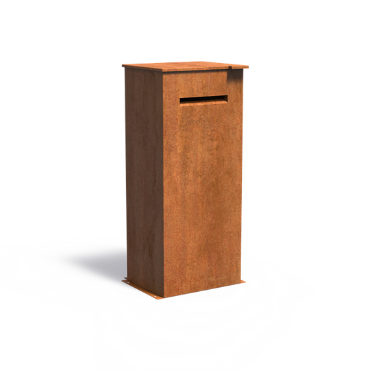 Brievenbus van cortenstaal, brieven en pakketten