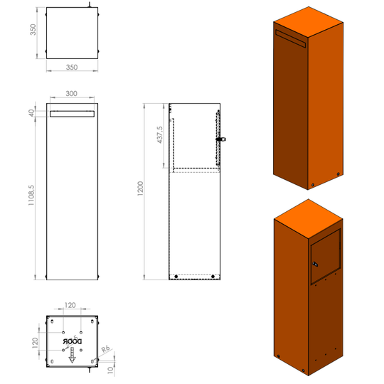 Brievenbus van cortenstaal - minimalistisch model