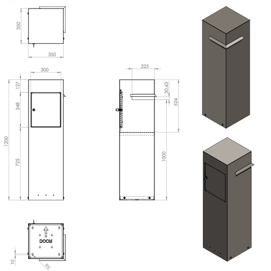 Brievenbus van gelakt staal - hoek model