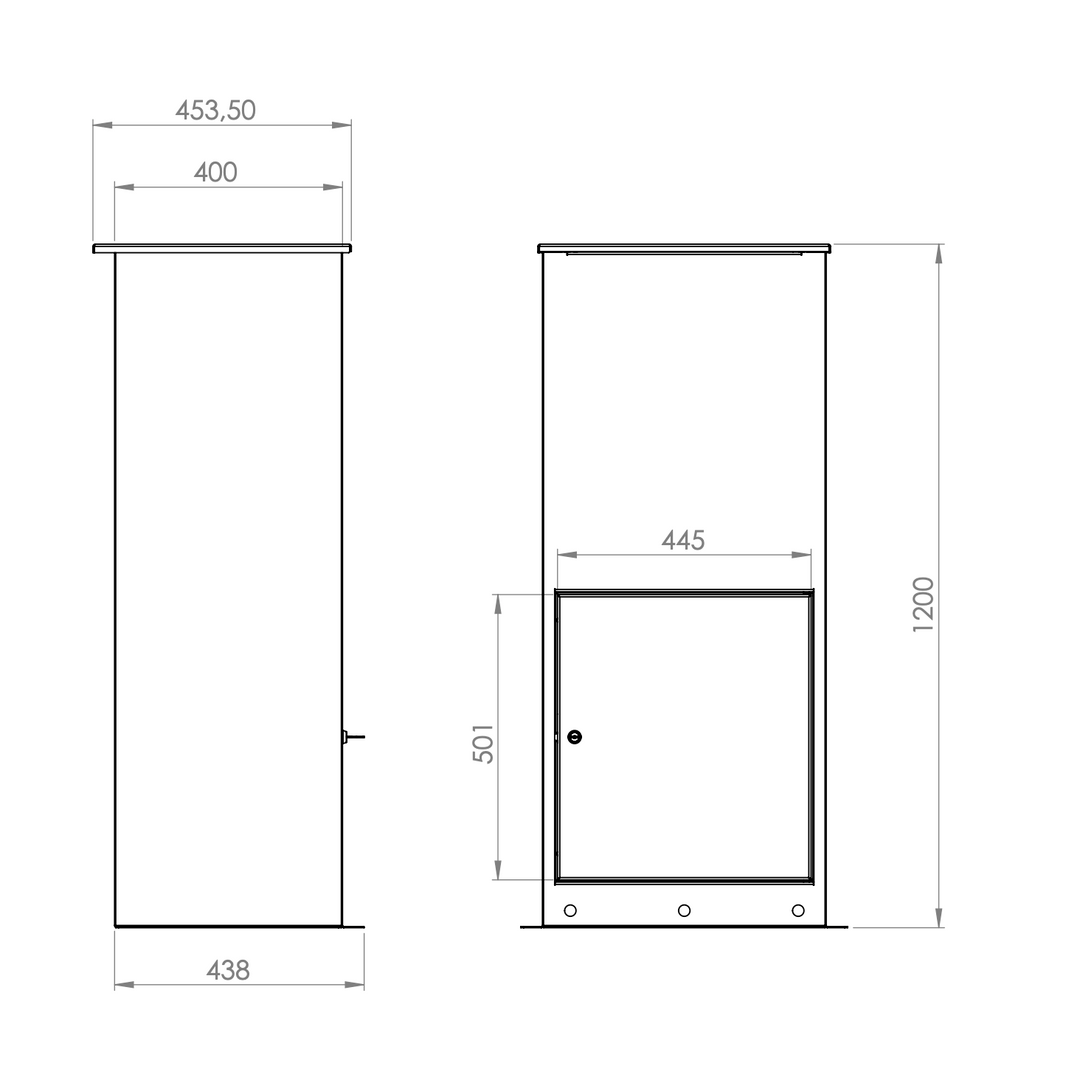 Brievenbus van cortenstaal, brieven en pakketten