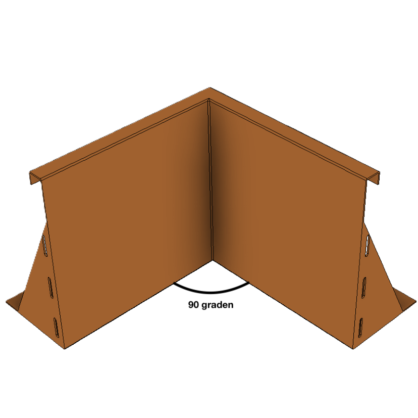 Binnenhoekelement voor keerwanden van cortenstaal