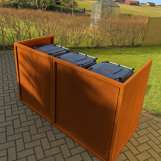 Afvalcontainerafscherming van cortenstaal - zwaar ontwerp