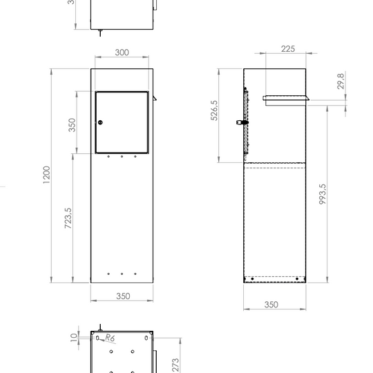 Brievenbus van cortenstaal, hoek